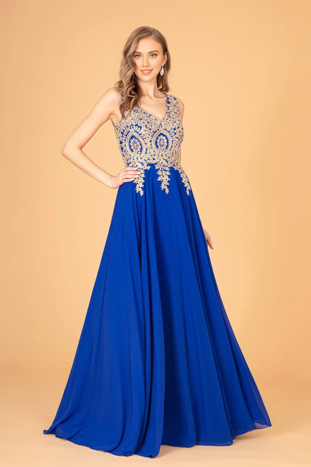 Aimishang Elegant Evening Dress Applique Long V-Neck Dress Prom Dresses