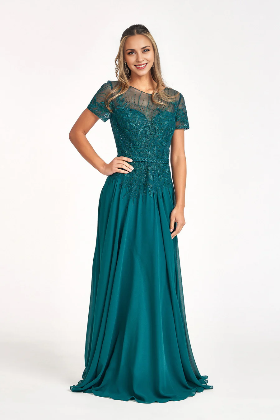 Aimishang Elegant Evening Dress Embroidered Short Sleeve Gown Prom Dresses