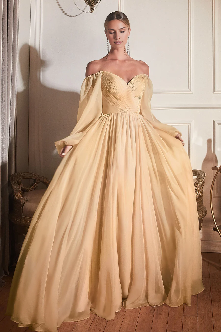 Aimishang Elegant Evening Dress Long Sleeve Chiffon Gown Prom Dresses