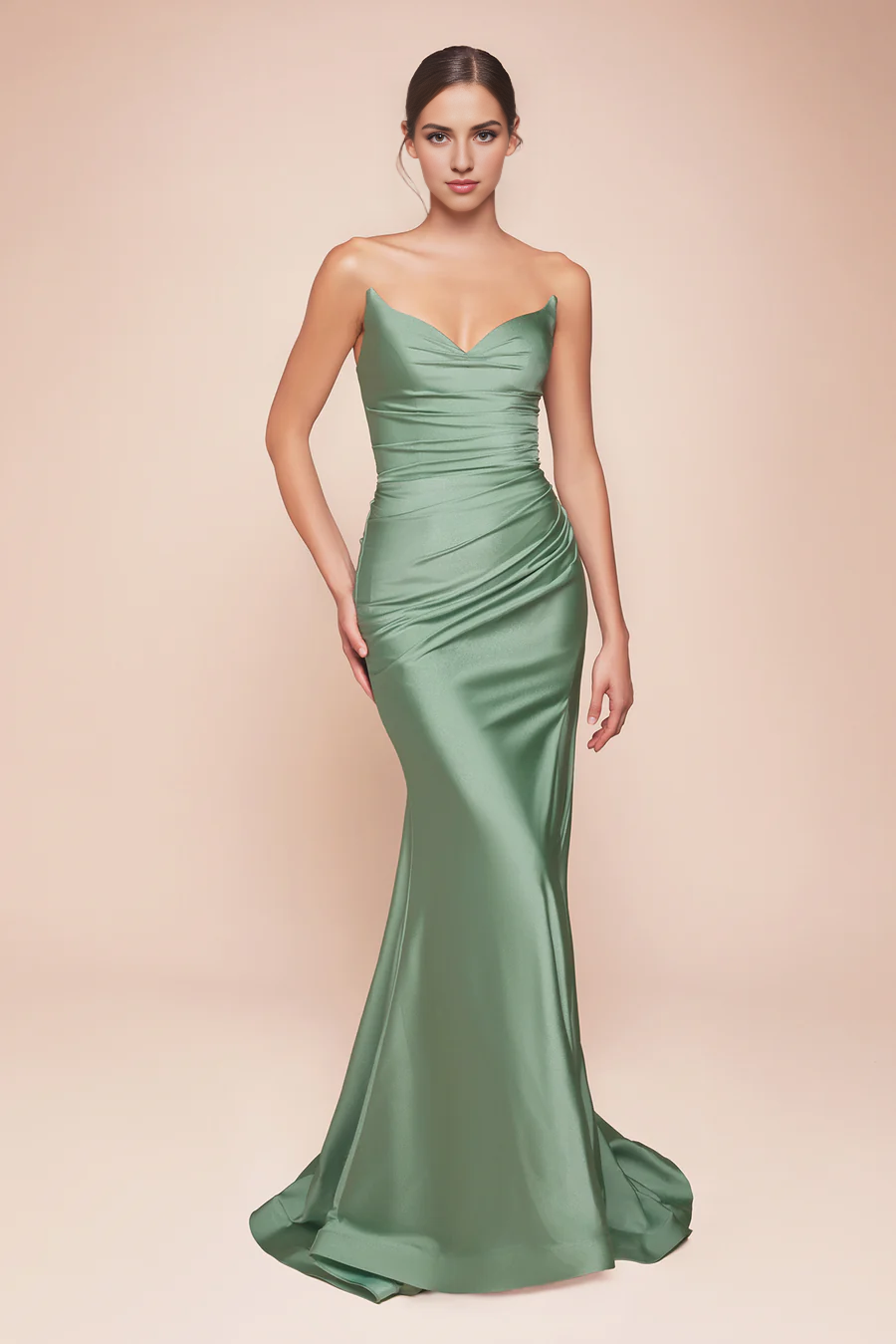 Aimishang Elegant Evening Dress Satin Fitted Strapless Slit Gown Prom Dresses