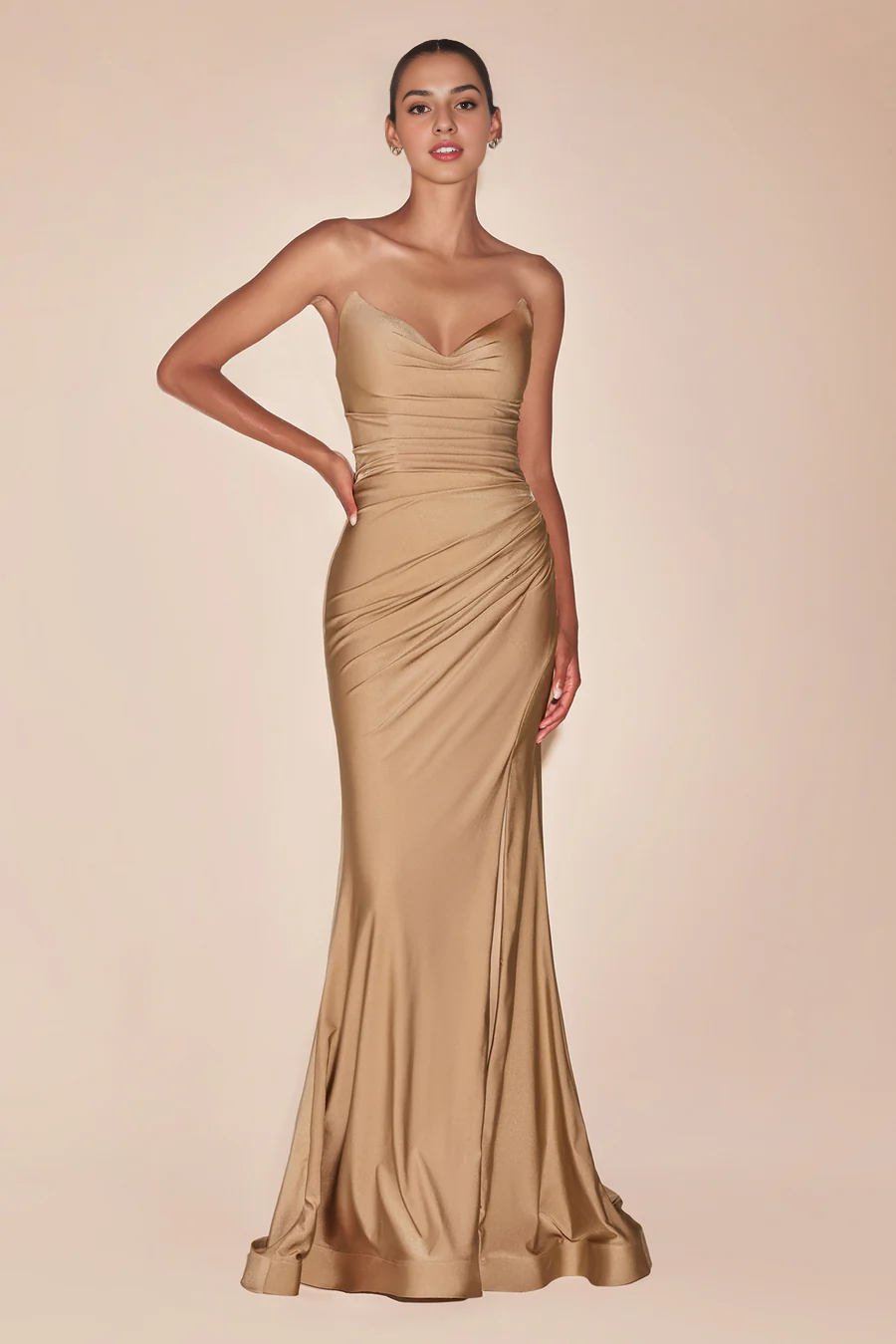 Aimishang Elegant Evening Dress Satin Fitted Strapless Slit Gown Prom Dresses
