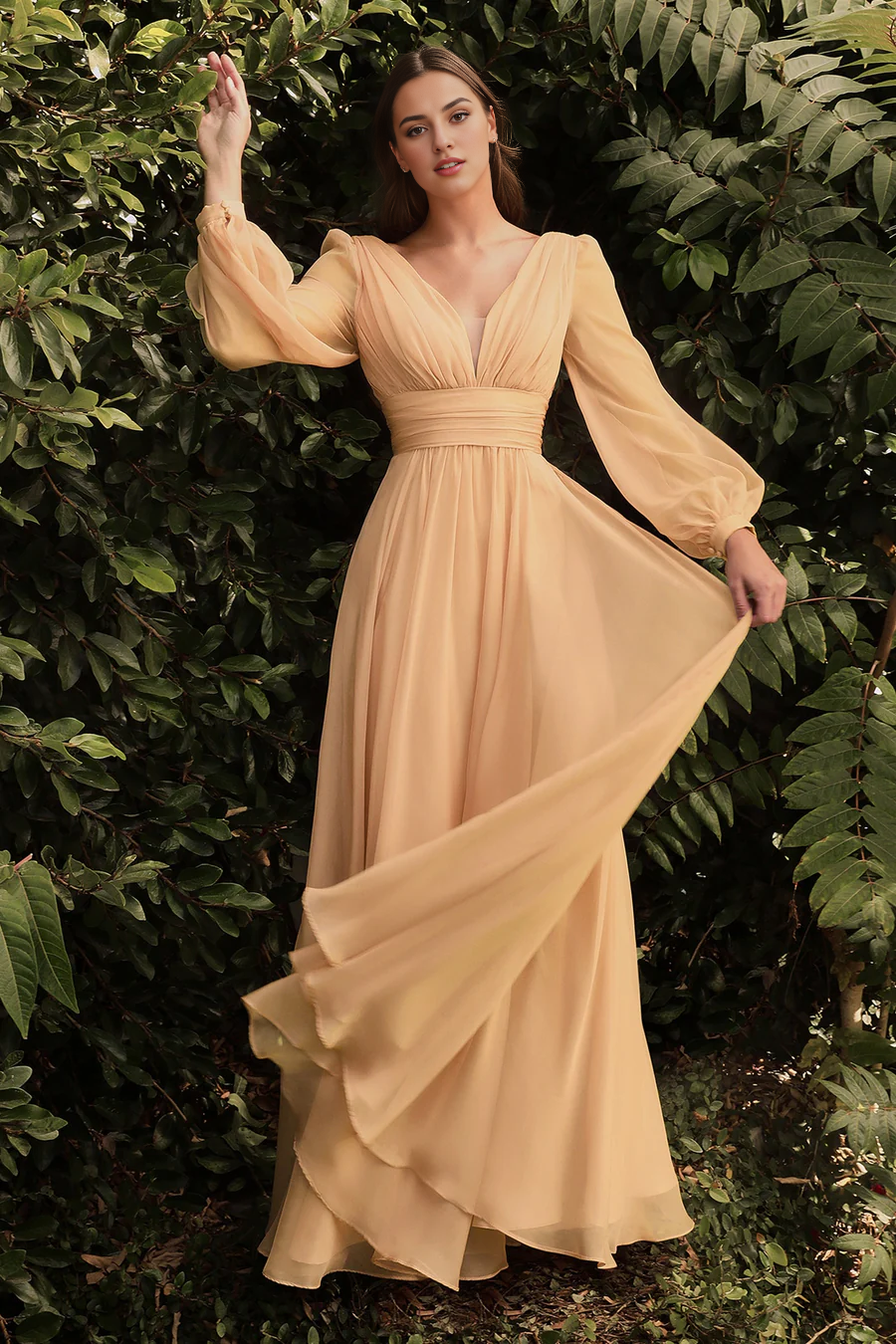 Aimishang Elegant Evening Dress Long Sleeve Chiffon Gown Prom Dresses