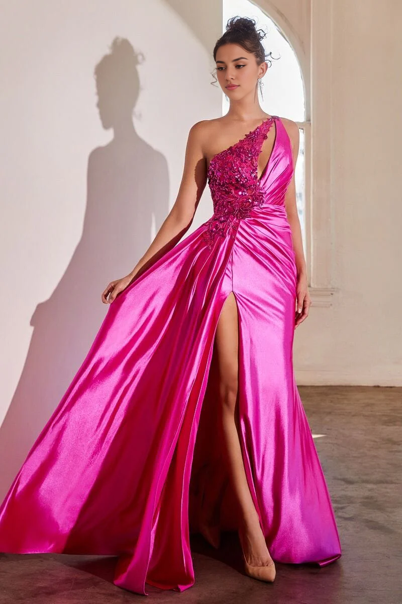 Aimishang Elegant Evening Dress Embellished One Shoulder Satin Gown Prom Dresses