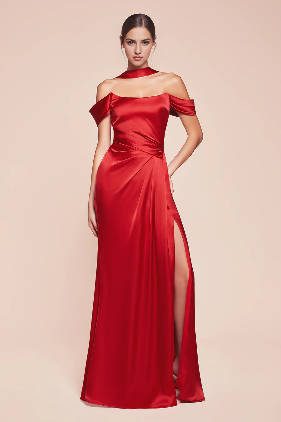 Aimishang Elegant Evening Dress Satin Fitted Off Shoulder Slit Gown Prom Dresses