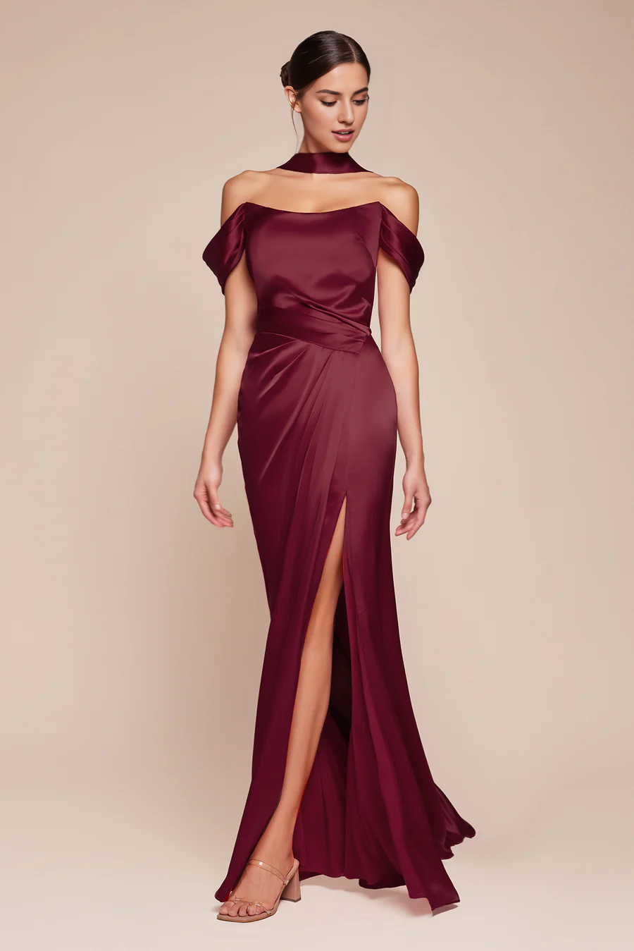 Aimishang Elegant Evening Dress Satin Fitted Off Shoulder Slit Gown Prom Dresses