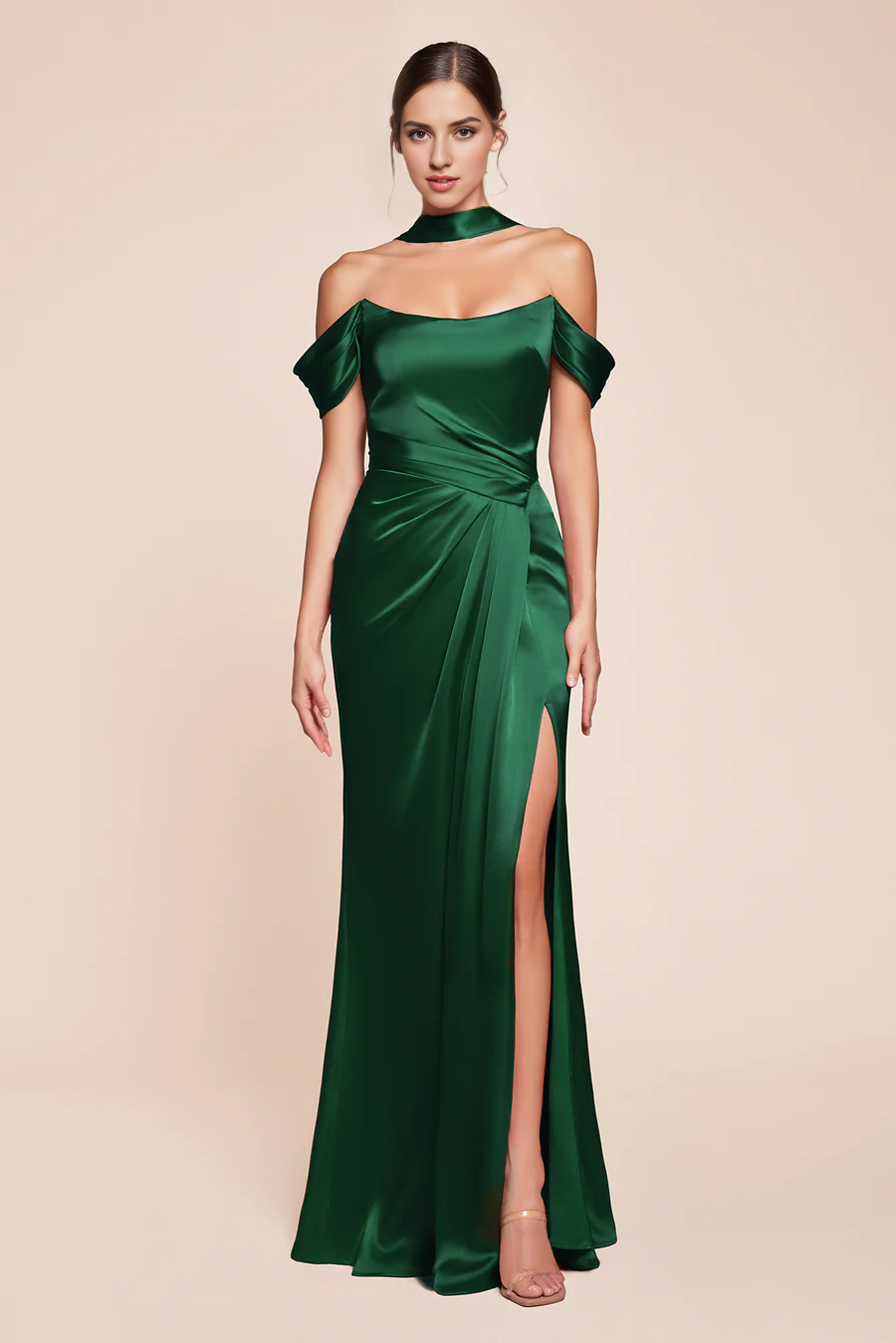 Aimishang Elegant Evening Dress Satin Fitted Off Shoulder Slit Gown Prom Dresses