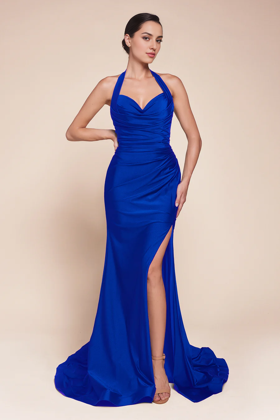 Aimishang Elegant Evening Dress Satin Fitted Long Halter Slit Dress formal women's dresses
