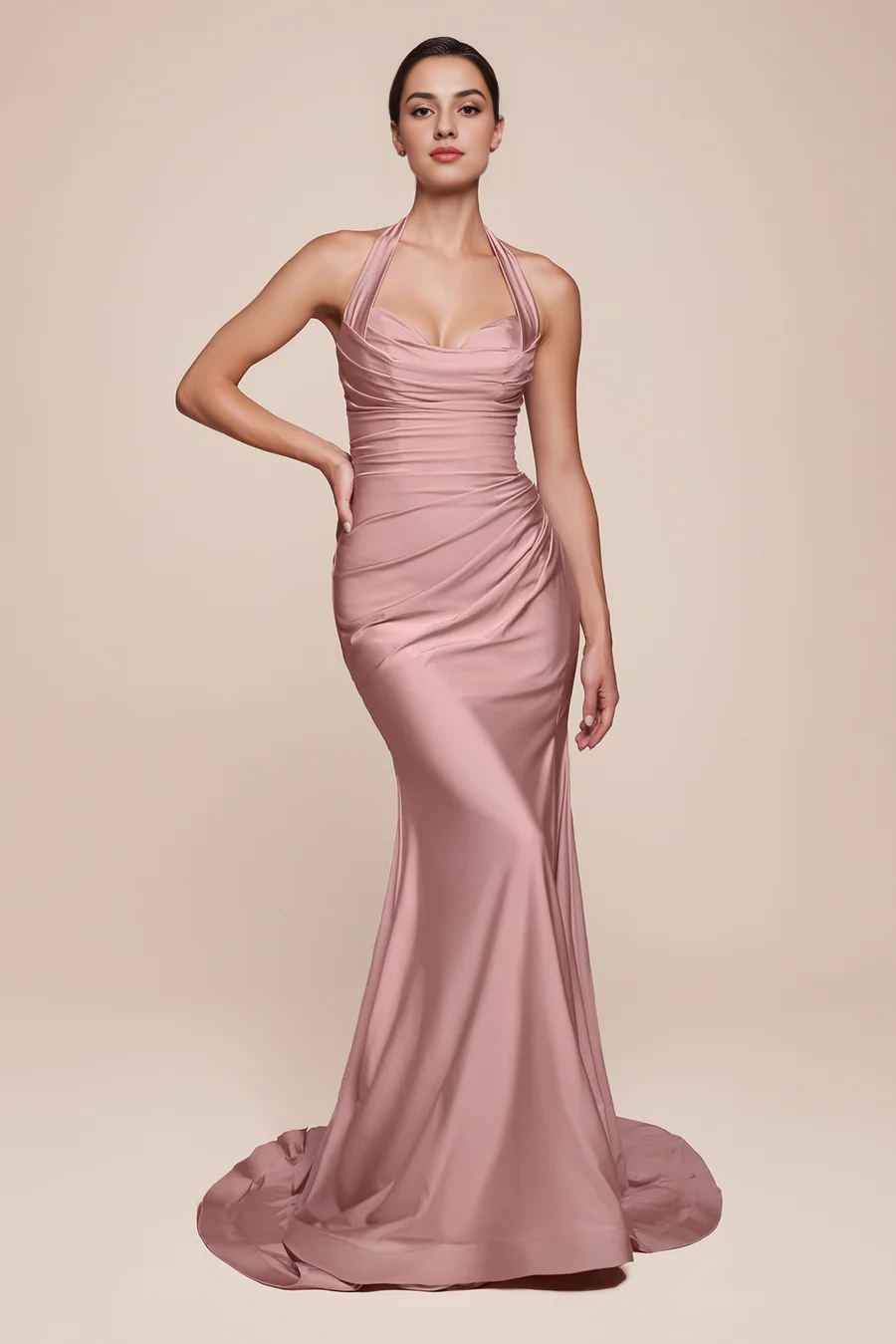 Aimishang Elegant Evening Dress Satin Fitted Long Halter Slit Dress formal women's dresses