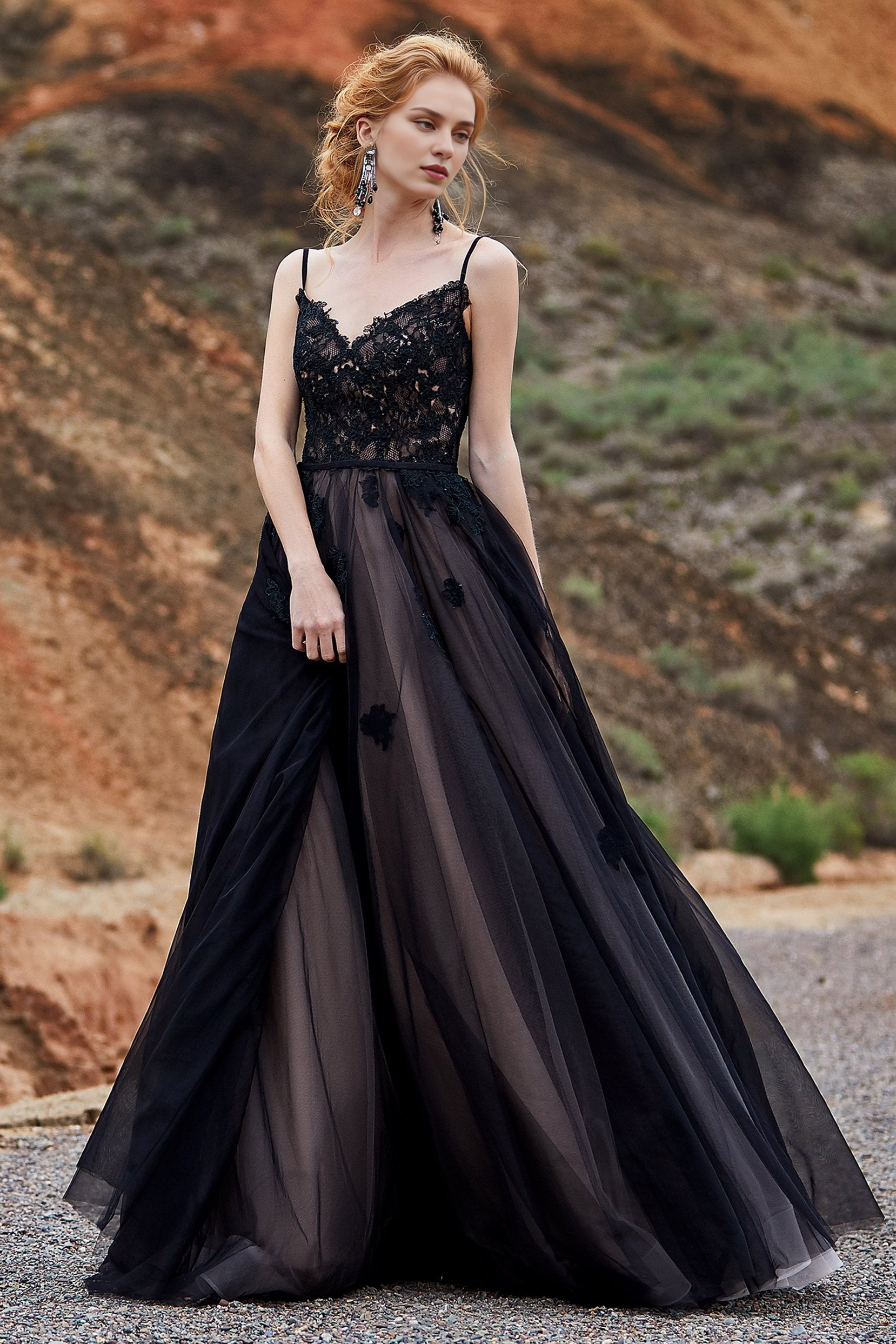 Aimishang Spaghetti Straps Black Wedding Dress with Color Lace Applique A-line Bridal Dress vestido de fiesta largos de gala