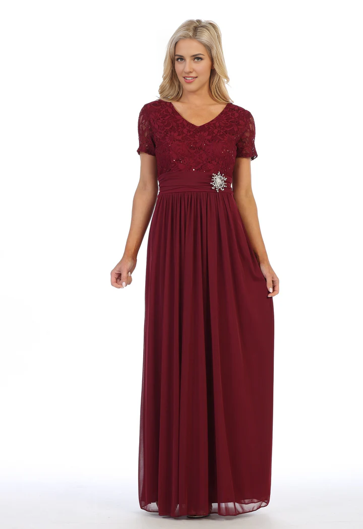 Aimishang Elegant Mother Of Bride Dresses Long Lace Bodice Dress with Short Sleeves Gowns Evening Dresses