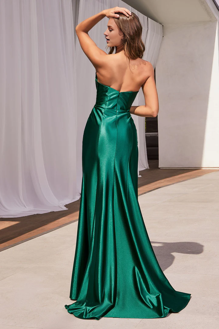 Aimishang Fashion Formal Women's Dresses Fitted Beaded Satin Strapless Slit Gowns Evening Dresses