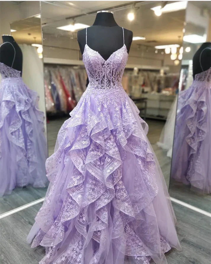 Aimishang Elegant Formal Women's Dresses Spaghetti Staps Lilac A Line Prom Dresses Birthday Party Gown