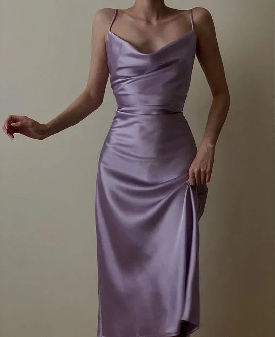 Aimishang Elegant Dress For Formal Spaghetti Straps Purple Evening Dresses Satin Prom Dresses