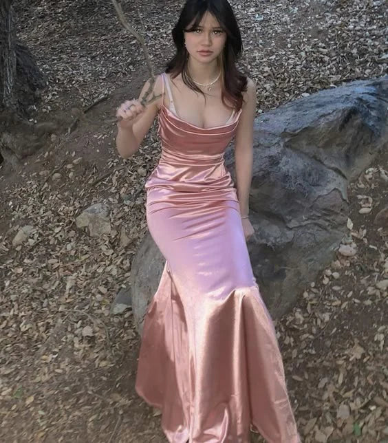 Aimishang Elegant Spaghetti Straps Pink Mermaid Prom Dress Evening Party Gown Formal Women's Dresses