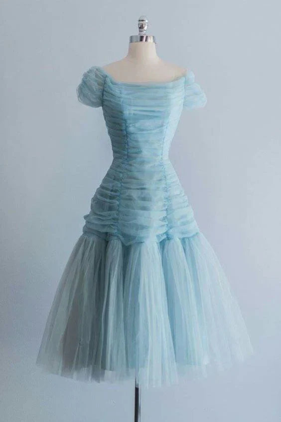 Aimishang Elegant Prom Dresses Blue Tulle A Line Short Prom Dress Formal Party Dress Gowns Evening Dresses