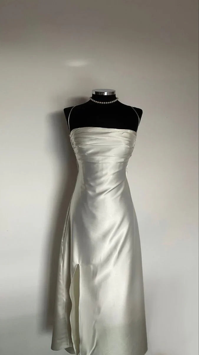 Aimishang Elegant Formal Dresses Spaghetti Straps Ivory Prom Dress Slit Formal Dresses Gowns Evening Dresses