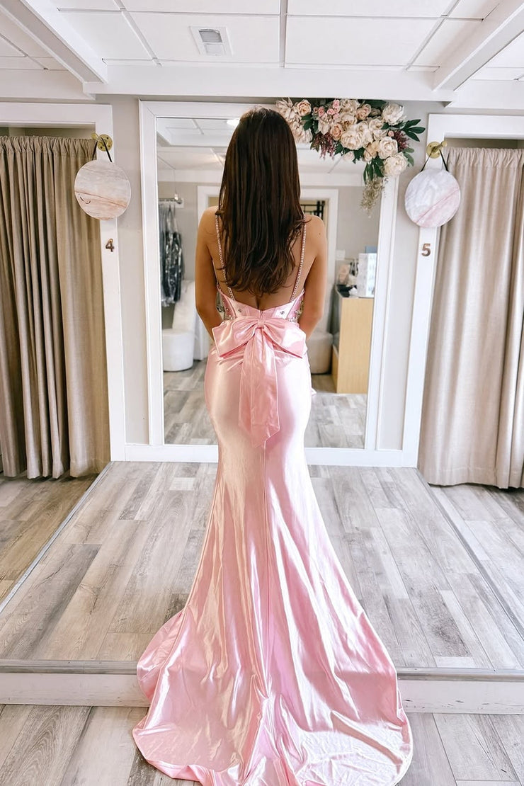 Mermaid Sweetheart Pink Satin Prom Dresses