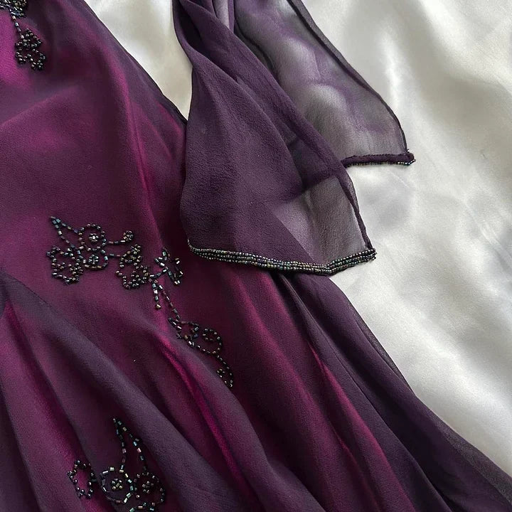 Exquisite Purple Beaded Long Prom Dress Luxury Evening Gown