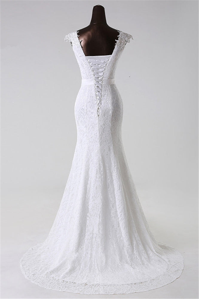 Amazing Jewel Long Lace Mermaid Wedding Dress With Appliques