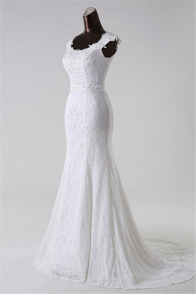 Amazing Jewel Long Lace Mermaid Wedding Dress With Appliques