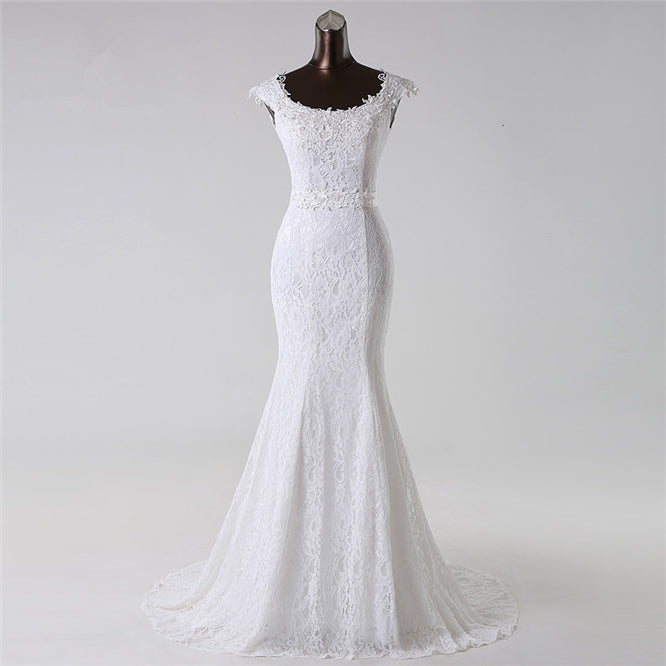 Amazing Jewel Long Lace Mermaid Wedding Dress With Appliques