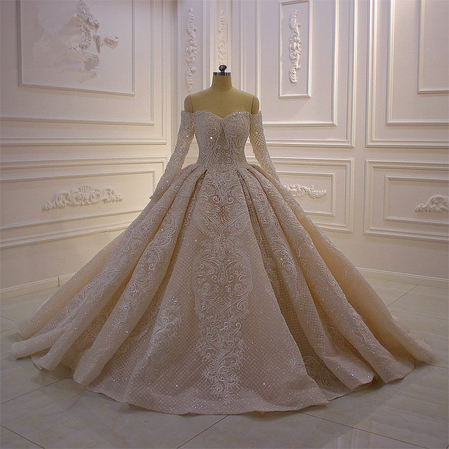Amazing Long Sleeves Ball Gown Wedding Dress With Lace Appliques