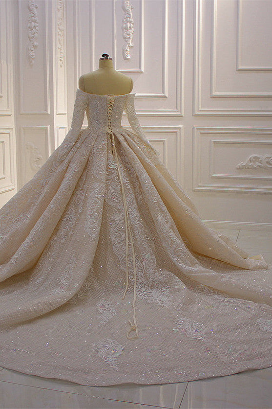 Amazing Long Sleeves Ball Gown Wedding Dress With Lace Appliques
