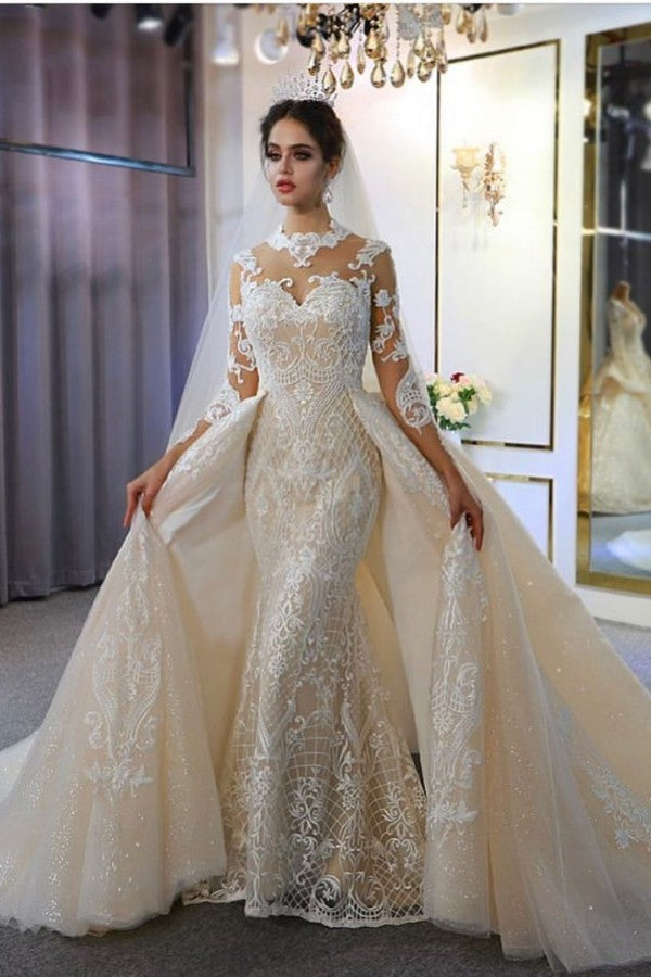 Amazing Sweetheart Long Sleeved Wedding Dress with Lace Appliques