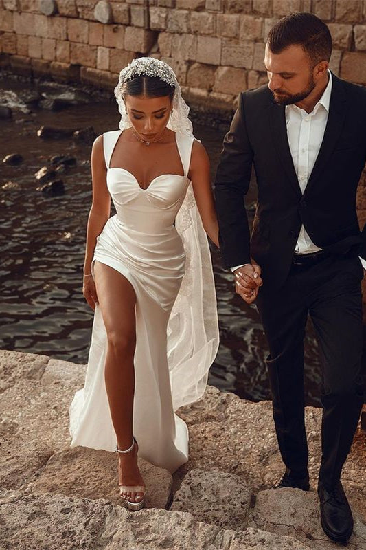 Amazing White Mermaid Wedding Dress - Sweetheart Side Slit