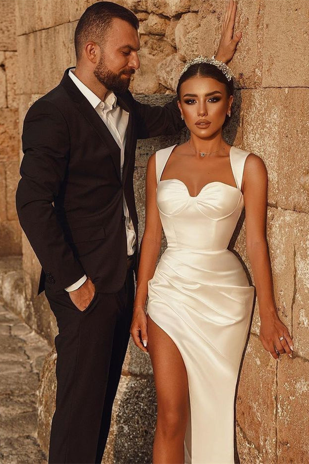 Amazing White Mermaid Wedding Dress - Sweetheart Side Slit