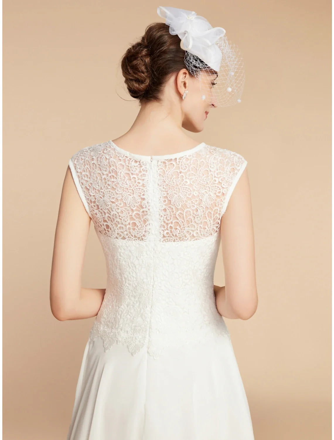 Aimishang  Two Piece A-Line Mother of the Bride Dress Wedding Guest Elegant Petite Jewel Neck Knee Length Chiffon Lace 3/4 Length Sleeve with Pleats Solid Color