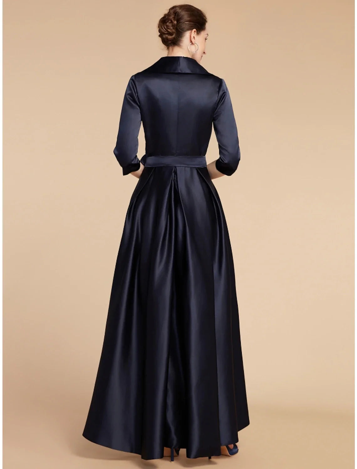 Aimishang  A-Line Mother of the Bride Dress Wedding Guest Elegant V Neck Ankle Length Satin Half Sleeve with Sash / Ribbon Ruching Solid Color