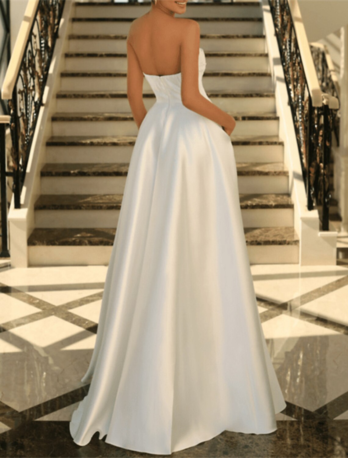 A-Line Evening Gown Elegant Black Dress Plus Size Formal Masquerade Floor Length Sleeveless Strapless Satin with Ruched Slit