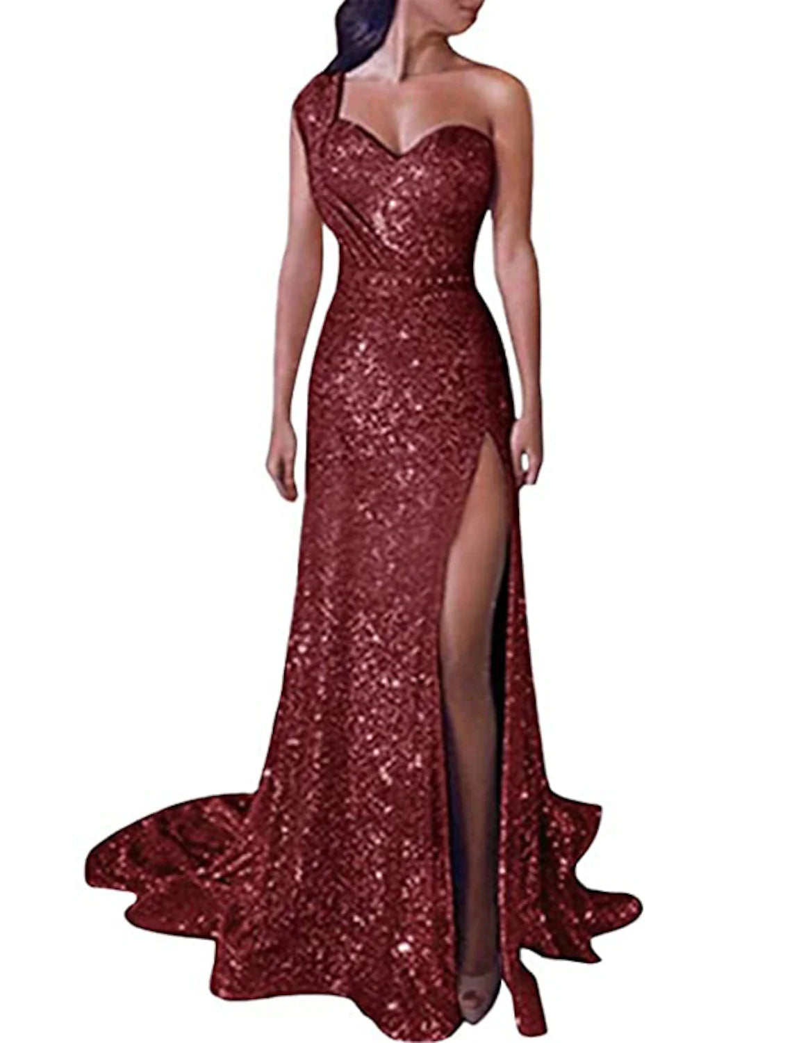 Mermaid Dress Evening Dresses Christmas Red Green Dress Sparkle & Shine Dress Prom Formal Evening Court Train One Shoulder Sleeveless Sequined with Sequin Slit 2025