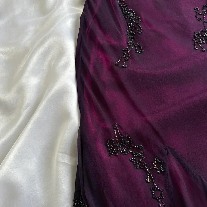 Exquisite Purple Beaded Long Prom Dress Luxury Evening Gown