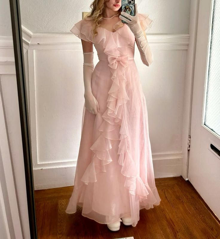 Light Pink Long Tulle Evening Dress Christmas Holiday Party Gown