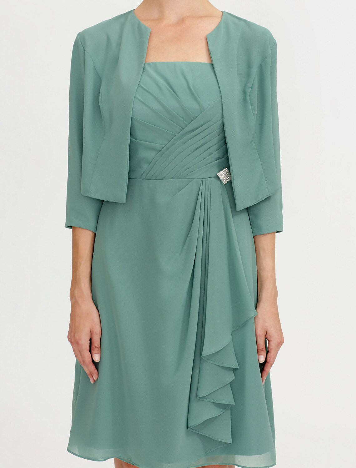 Aimishang A-Line Mother of the Bride Dress Formal Elegant Two Piece Strap Short / Mini Chiffon Sleeveless yes with Pleats Beading