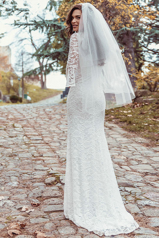 Beautiful Lace Wedding Dress With Split - Long Sleeve
