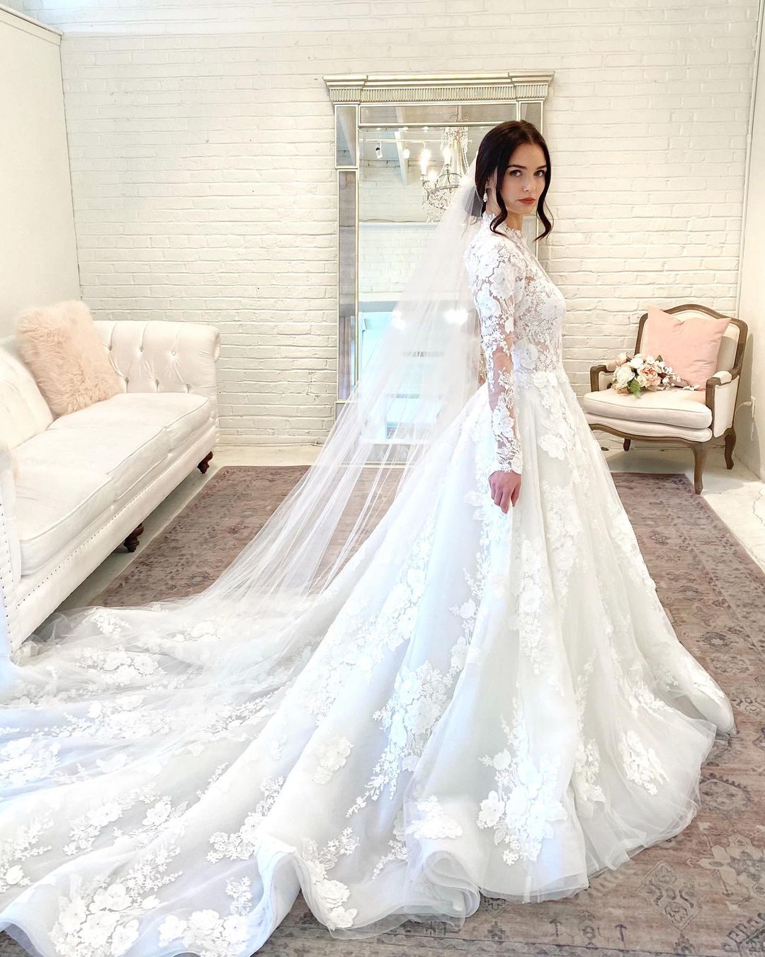 Beautiful Long A-line High Neck Open Back Wedding Dress With Lace Sleeves