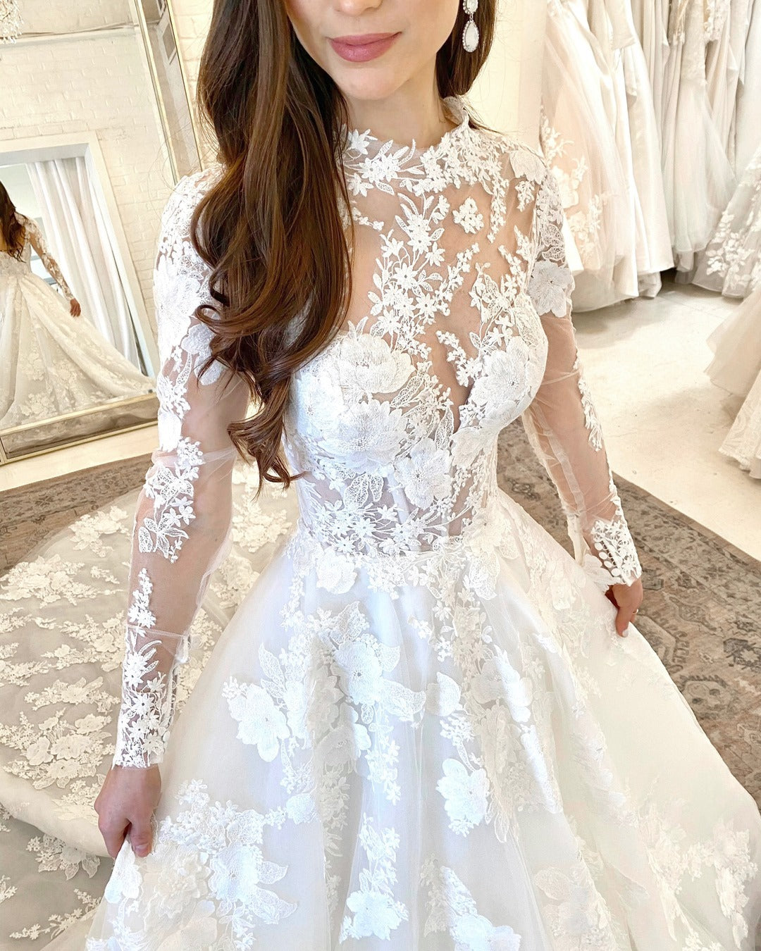 Beautiful Long A-line High Neck Open Back Wedding Dress With Lace Sleeves