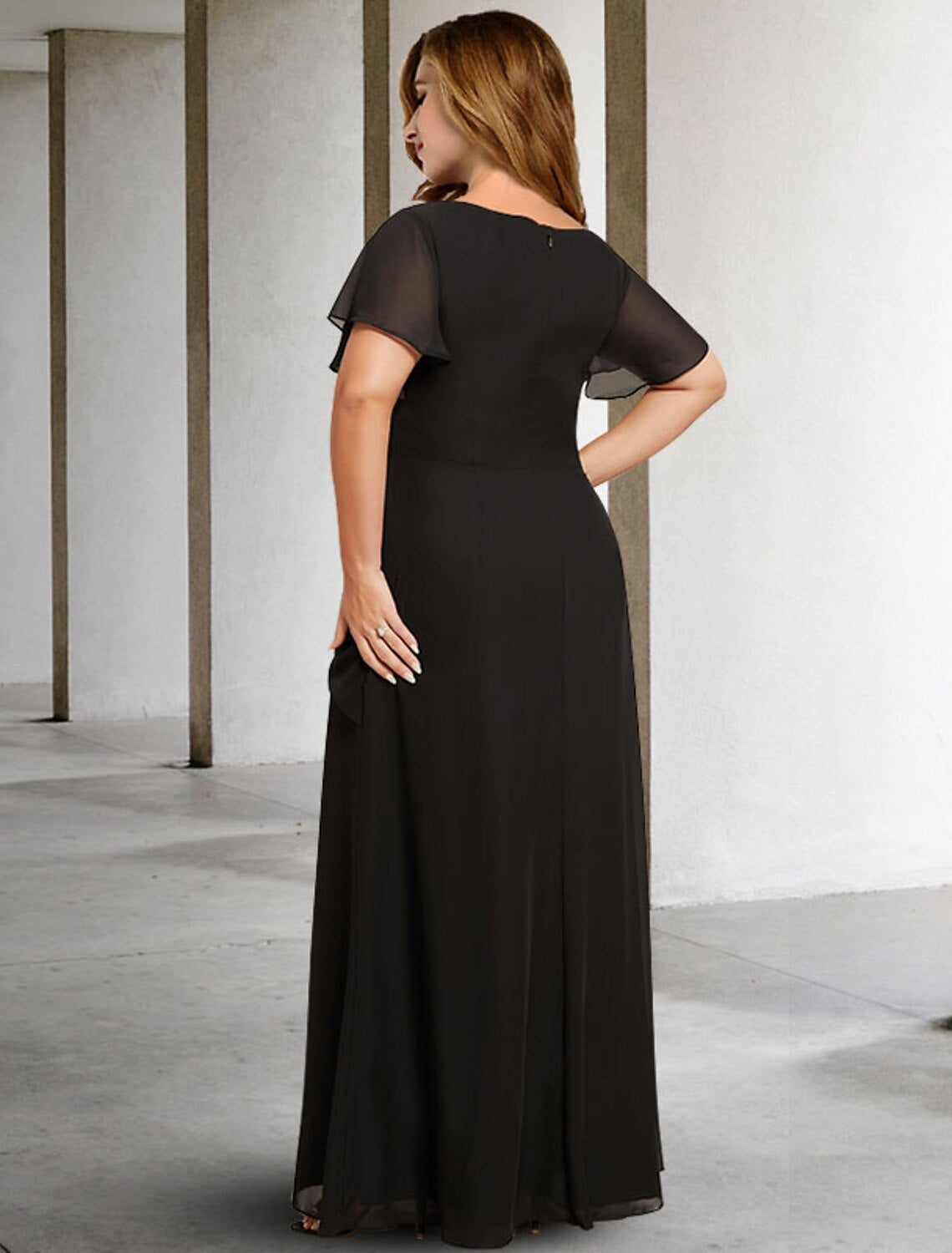 Aimishang  A-Line Mother of the Bride Dresses Plus Size Hide Belly Curve Elegant Dress Formal Floor Length Sleeveless Jewel Neck Chiffon with Ruched Crystals Fall