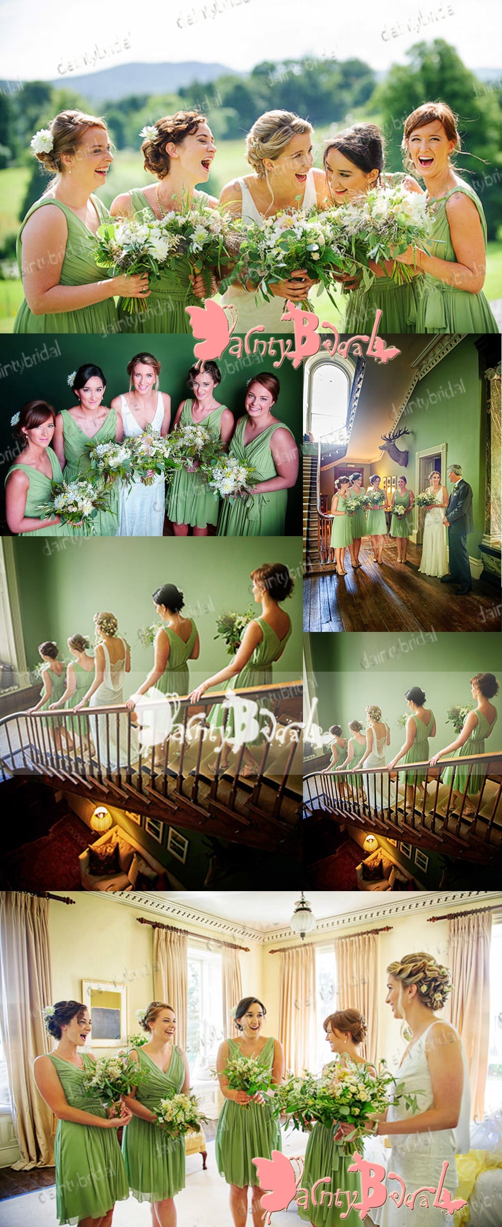 Lemon Green Chiffon Pleating V-neck V-back Sleeveless Pretty Short Country Bridesmaid Dresses,DB092