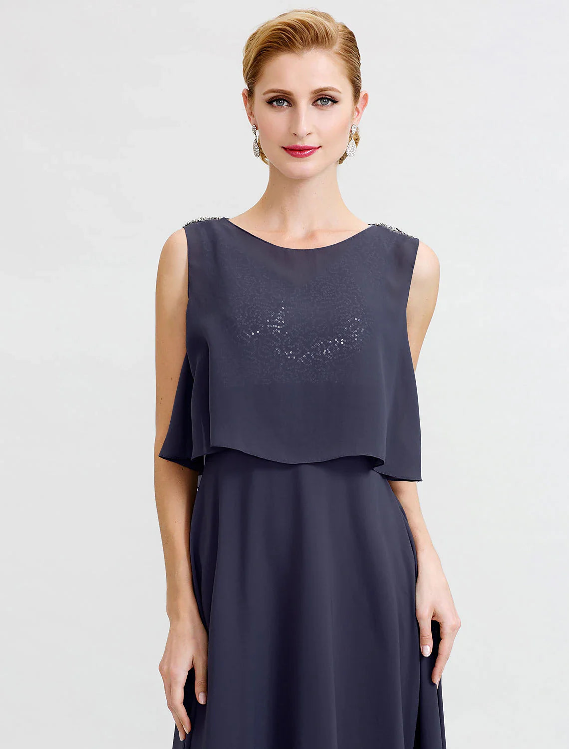 Aimishang  A-Line Mother of the Bride Dress Formal Open Back Two Piece Jewel Neck Ankle Length Chiffon Sequined Sleeveless with Sashes / Ribbons Beading