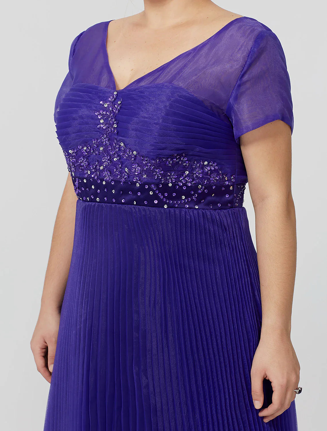 Aimishang Princess Mother of the Bride Dress Elegant & Luxurious Glamorous & Dramatic Plus Size V Neck Floor Length Organza Short Sleeve No with Pleats Beading Appliques
