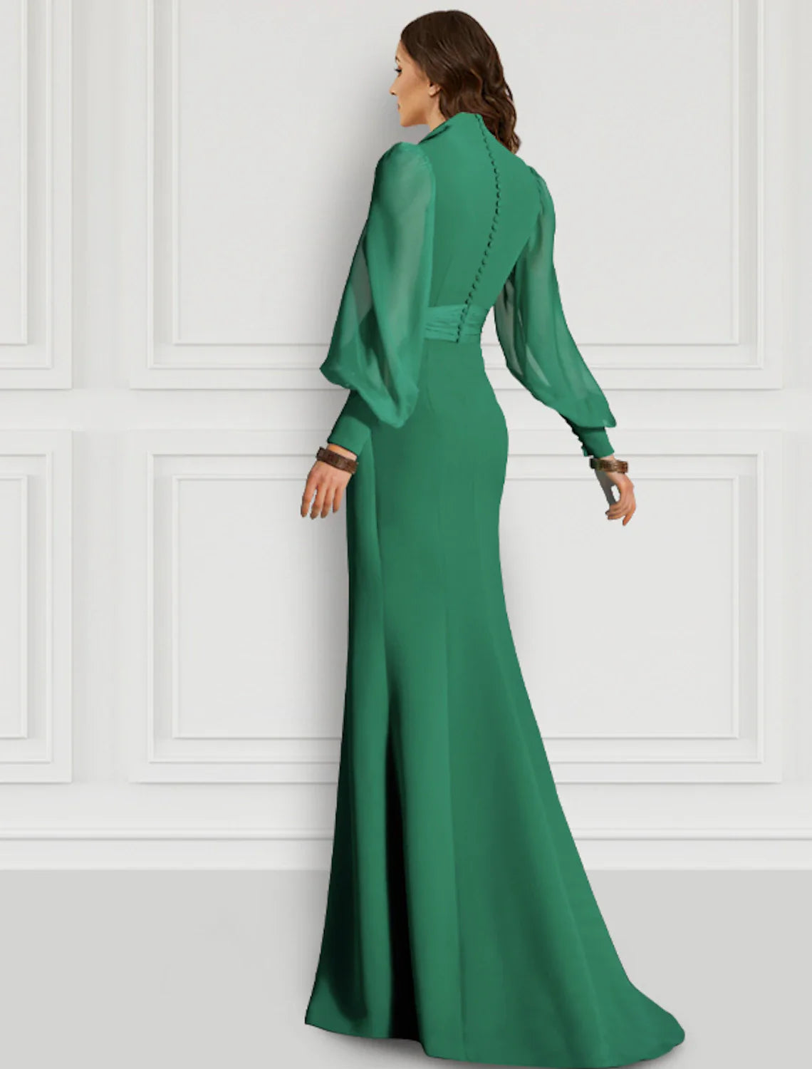Aimishang Mermaid Christmas Green Dress Evening Gown Elegant Dress Formal Wedding Guest Sweep / Brush Train Long Sleeve V Neck Fall Wedding Guest Chiffon with Slit Strappy