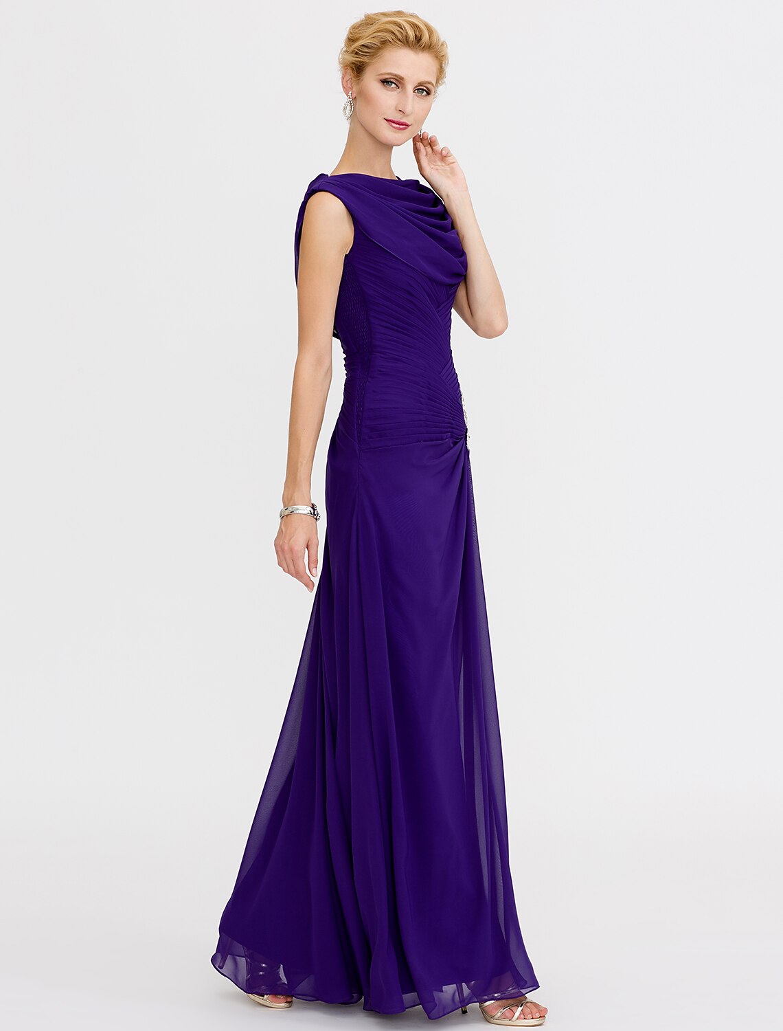 Aimishang Sheath / Column Mother of the Bride Dress Color Block Lace Up Cowl Neck Ankle Length Chiffon Charmeuse Sleeveless with Criss Cross Beading