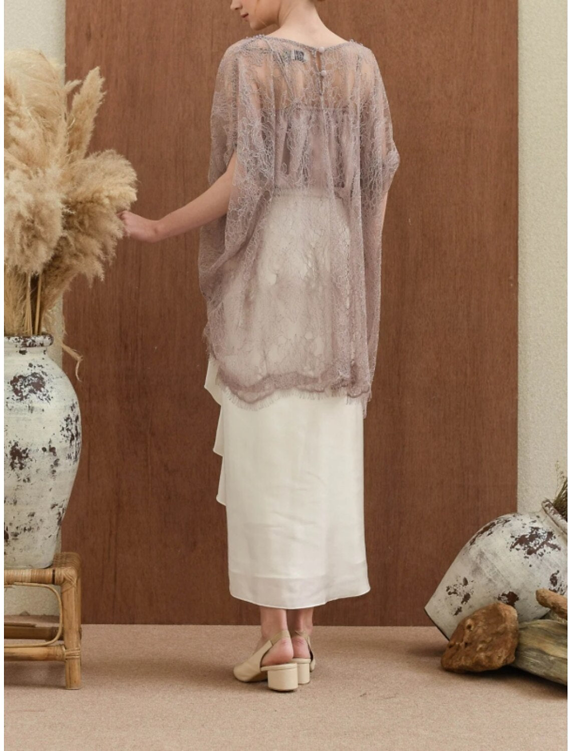 Aimishang Sheath / Column Mother of the Bride Dress Elegant Sweet Scoop Neck Ankle Length Satin Half Sleeve with Beading Ruffles