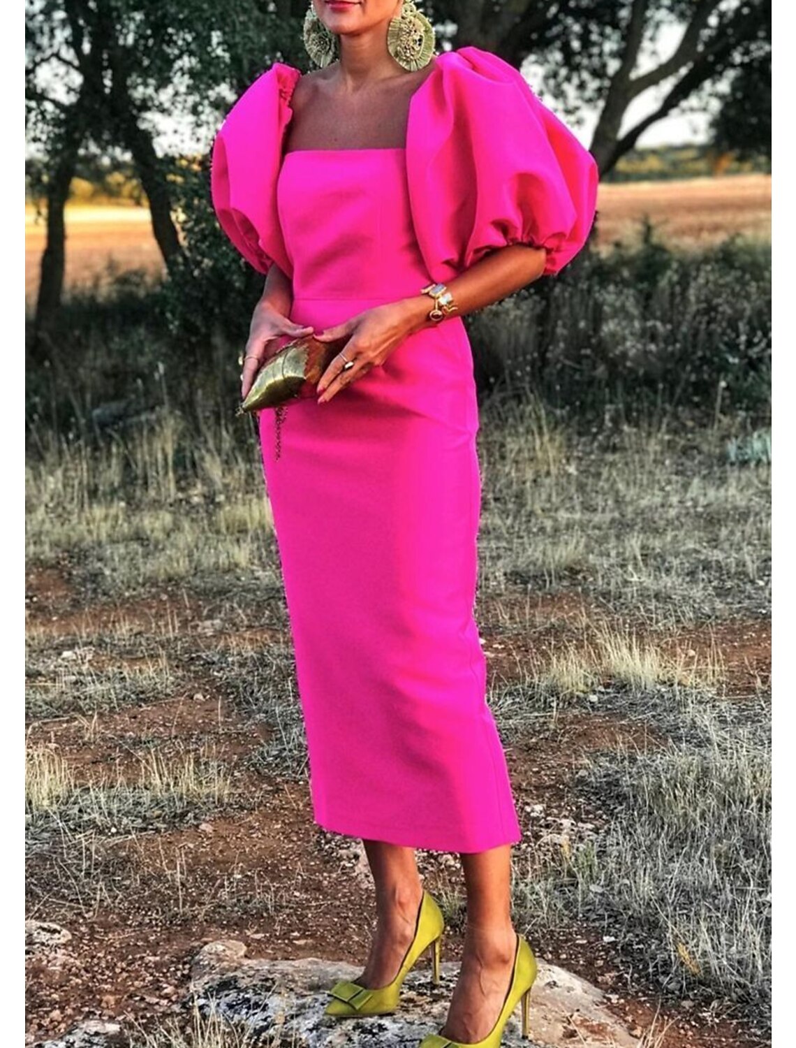 Sheath / Column Cocktail Dresses Backless Dress Wedding Guest Summer Tea Length Short Sleeve Square Neck Satin with Slit