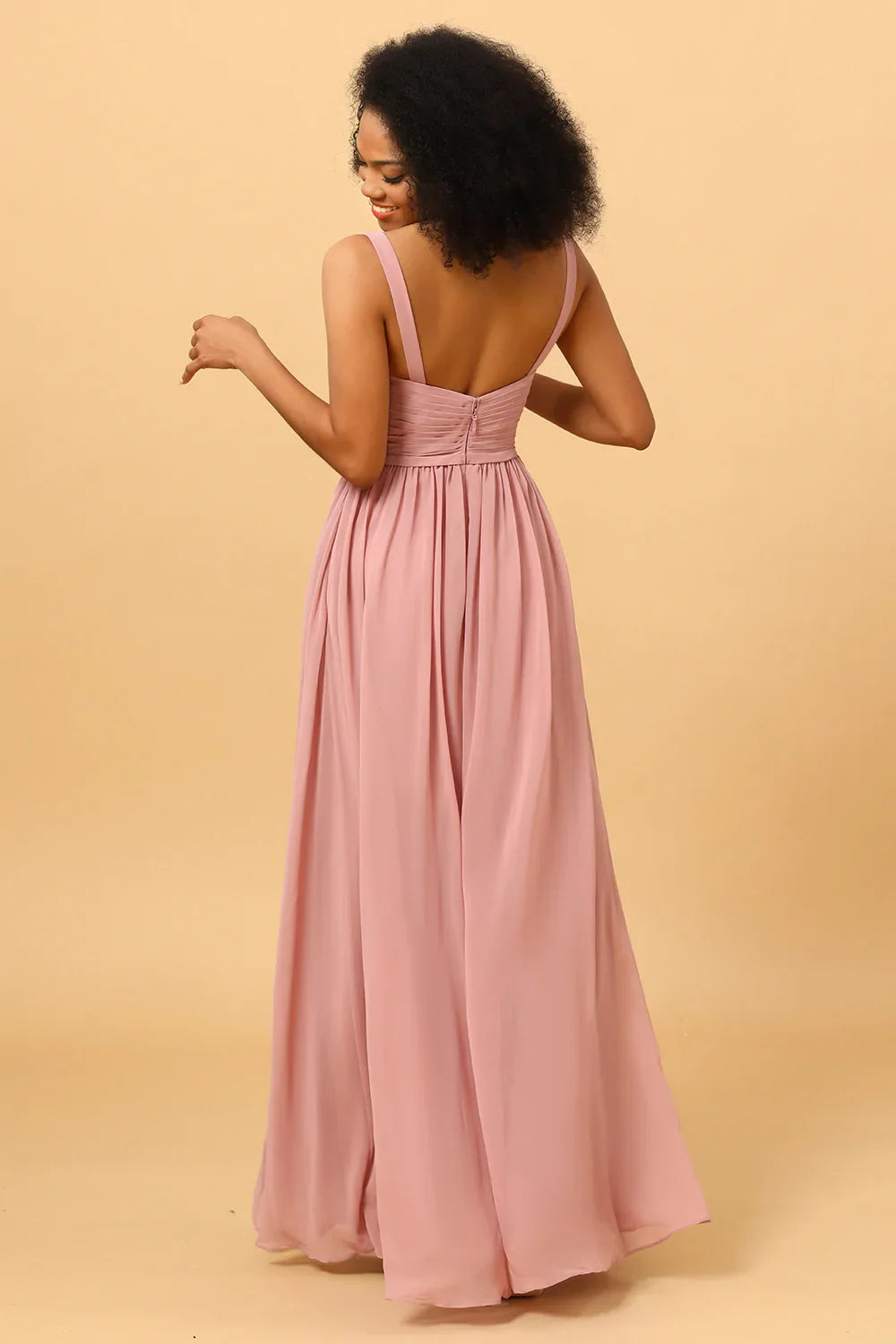 A Line Blush Long Bridesmaid Dress with Split Front