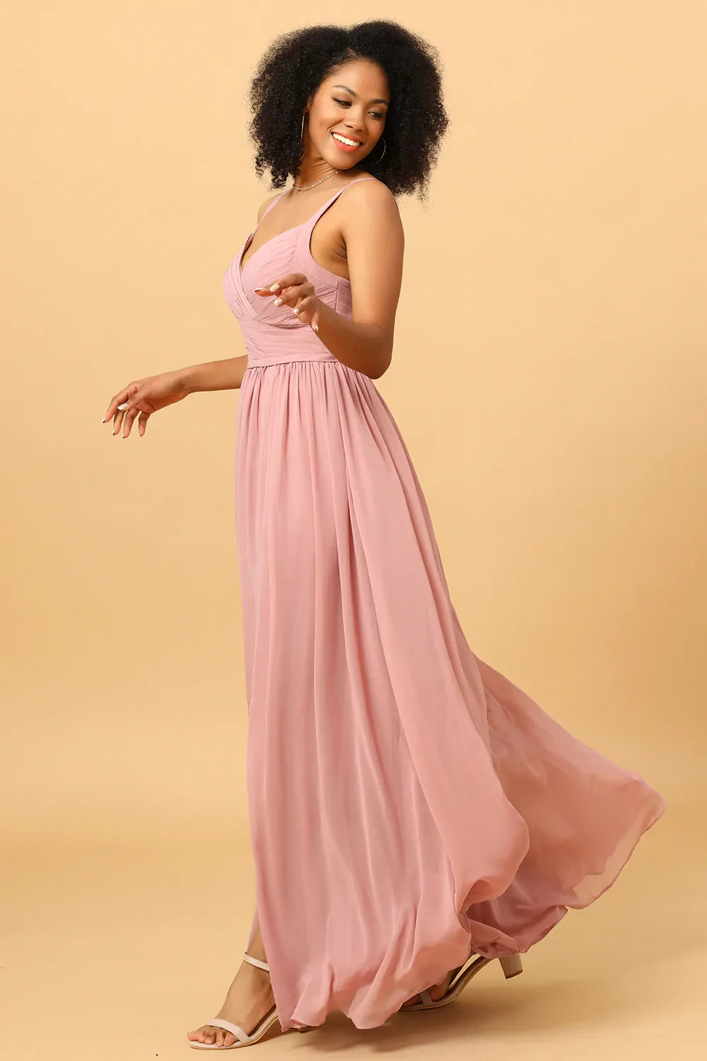 A Line Blush Long Bridesmaid Dress with Split Front